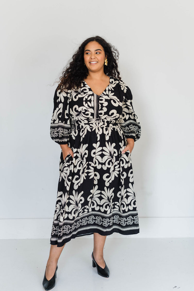 PLUS V-NECK MIDI DRESS
