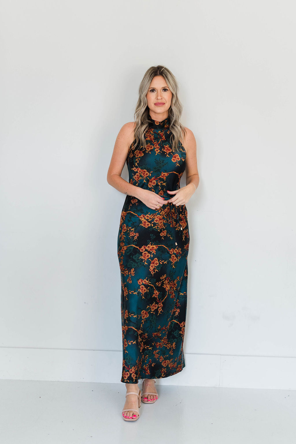 SATIN HALTER MAXI DRESS