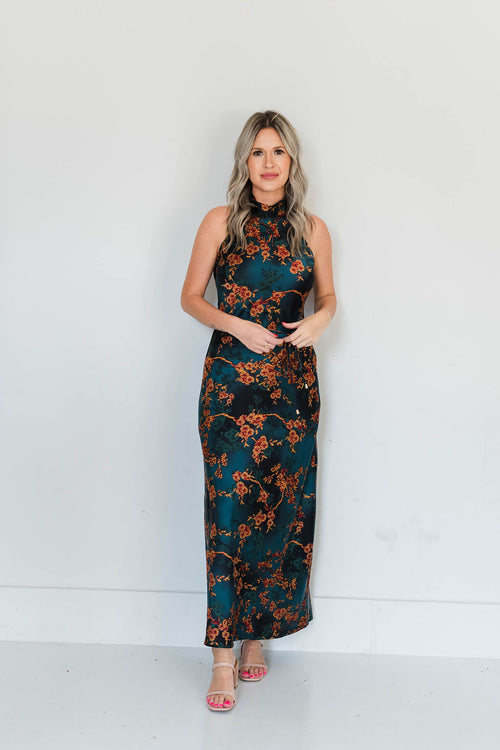 SATIN HALTER MAXI DRESS