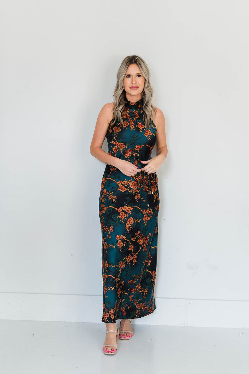 SATIN HALTER MAXI DRESS