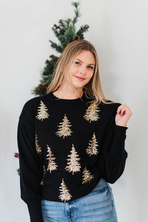 SPARKLING GOLD SEQUIN TREE SWEATER