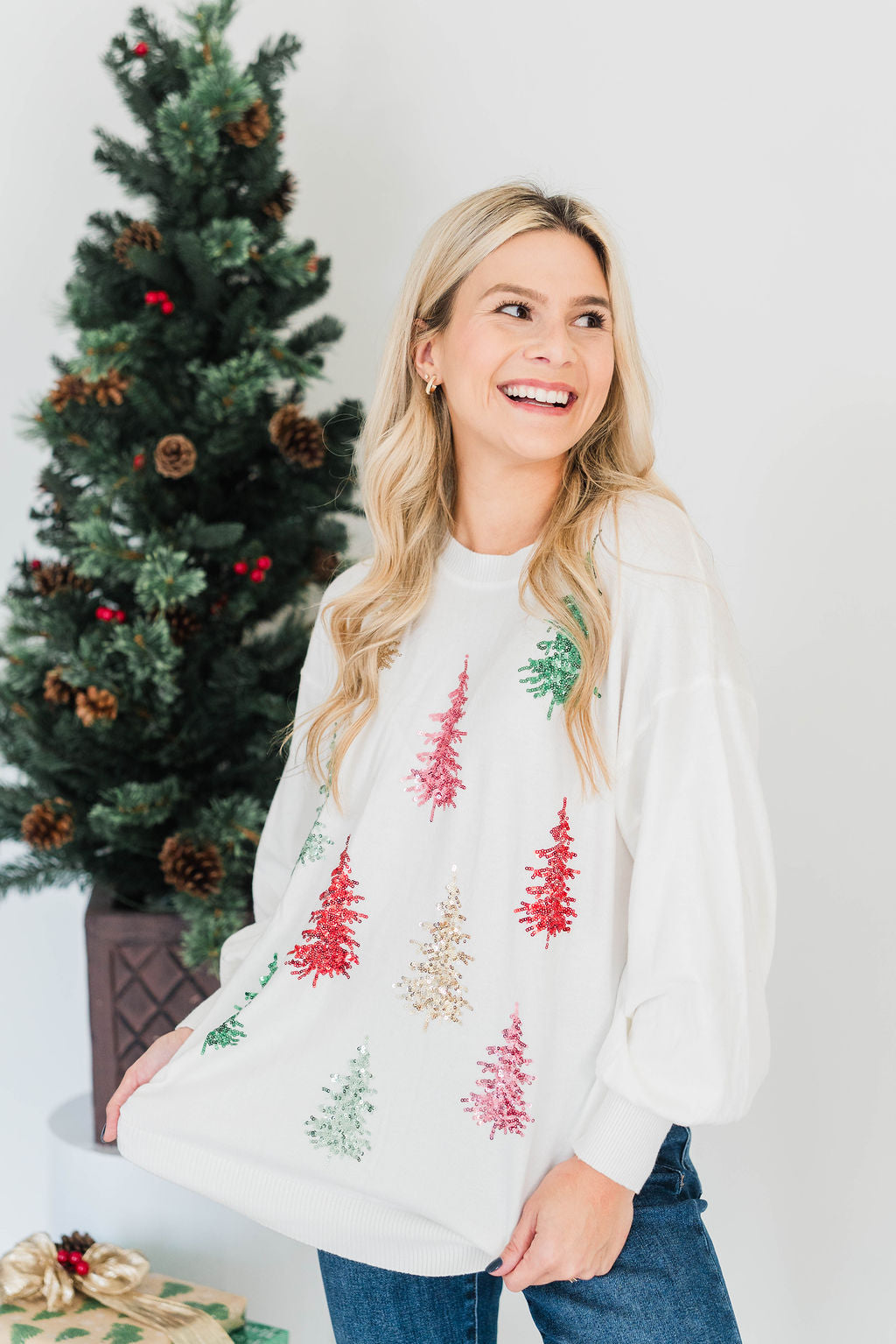 COLORFUL TREE SEQUIN SWEATER