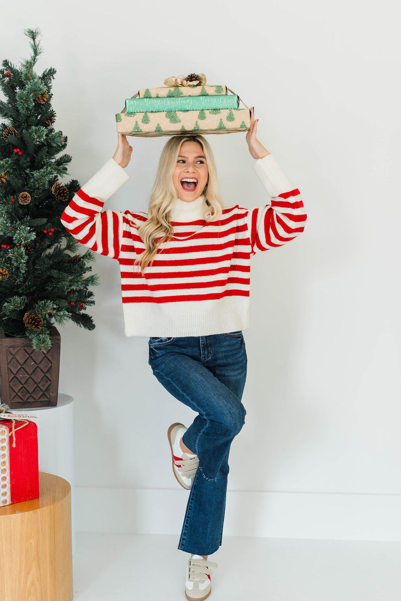 CANDY STRIPED TURTLENECK SWEATER