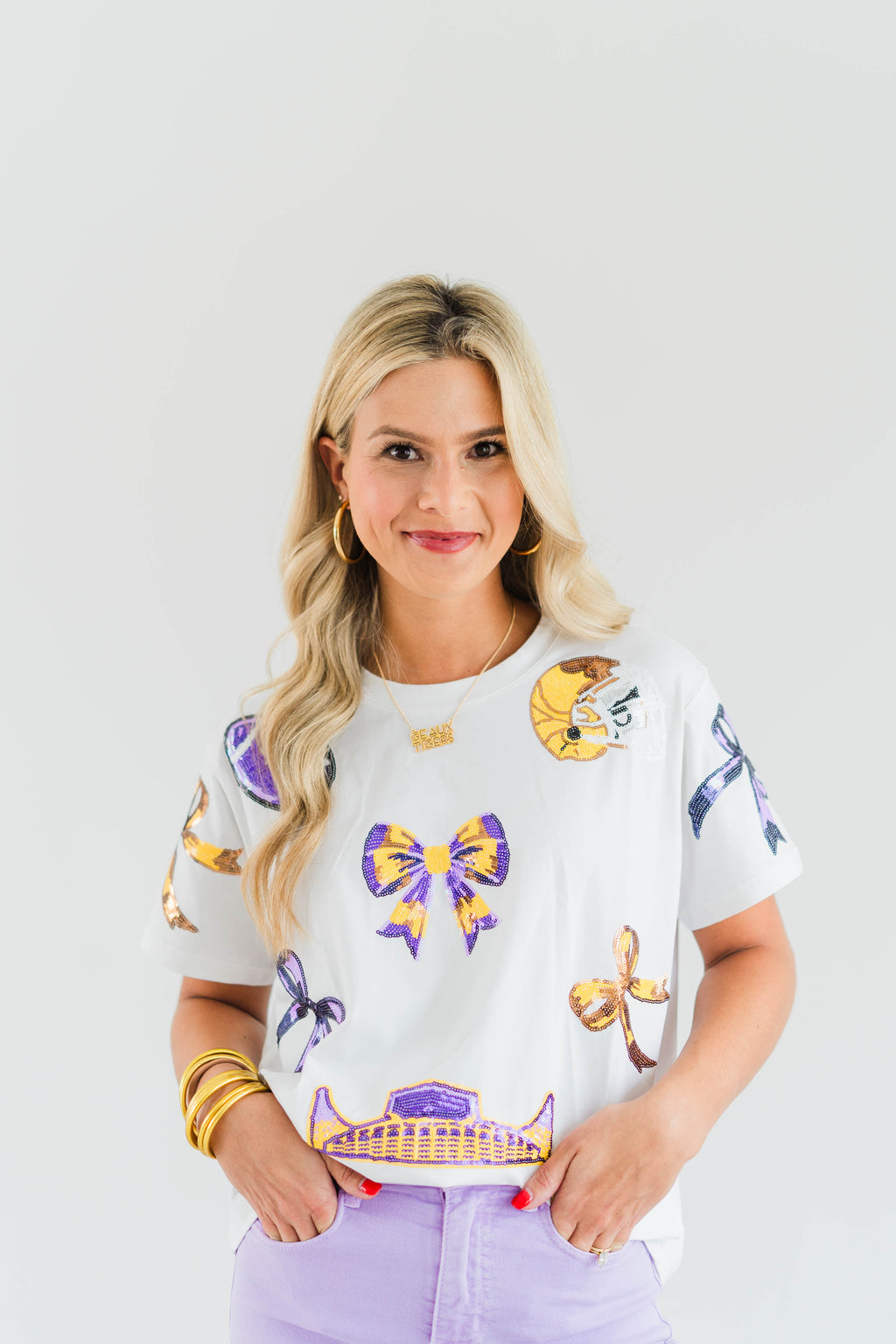 GAME DAY BOW SEQUIN TOP