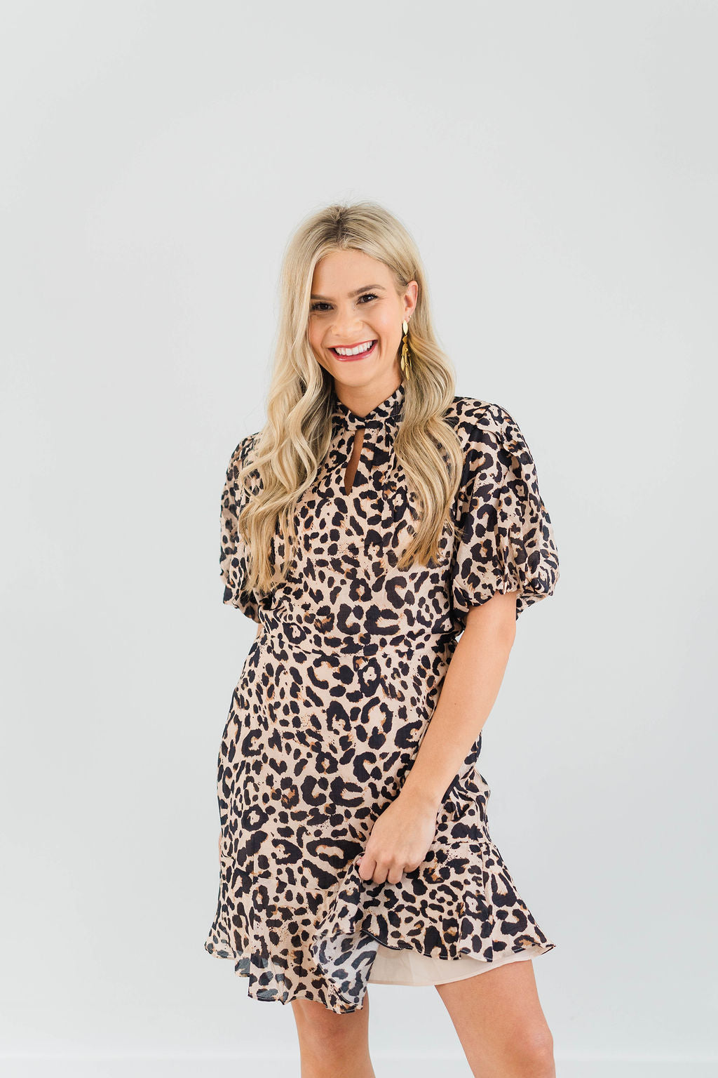 THML PUFF SLEEVE CHEETAH DRESS
