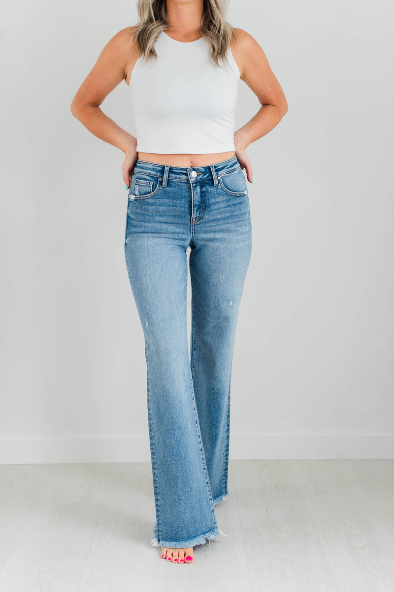 RISEN TUMMY CONTROL STRAIGHT LONG JEANS
