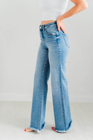 RISEN TUMMY CONTROL STRAIGHT LONG JEANS