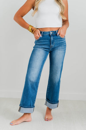 RISEN MID RISE CUFFED JEANS