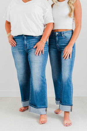 RISEN MID RISE CUFFED JEANS