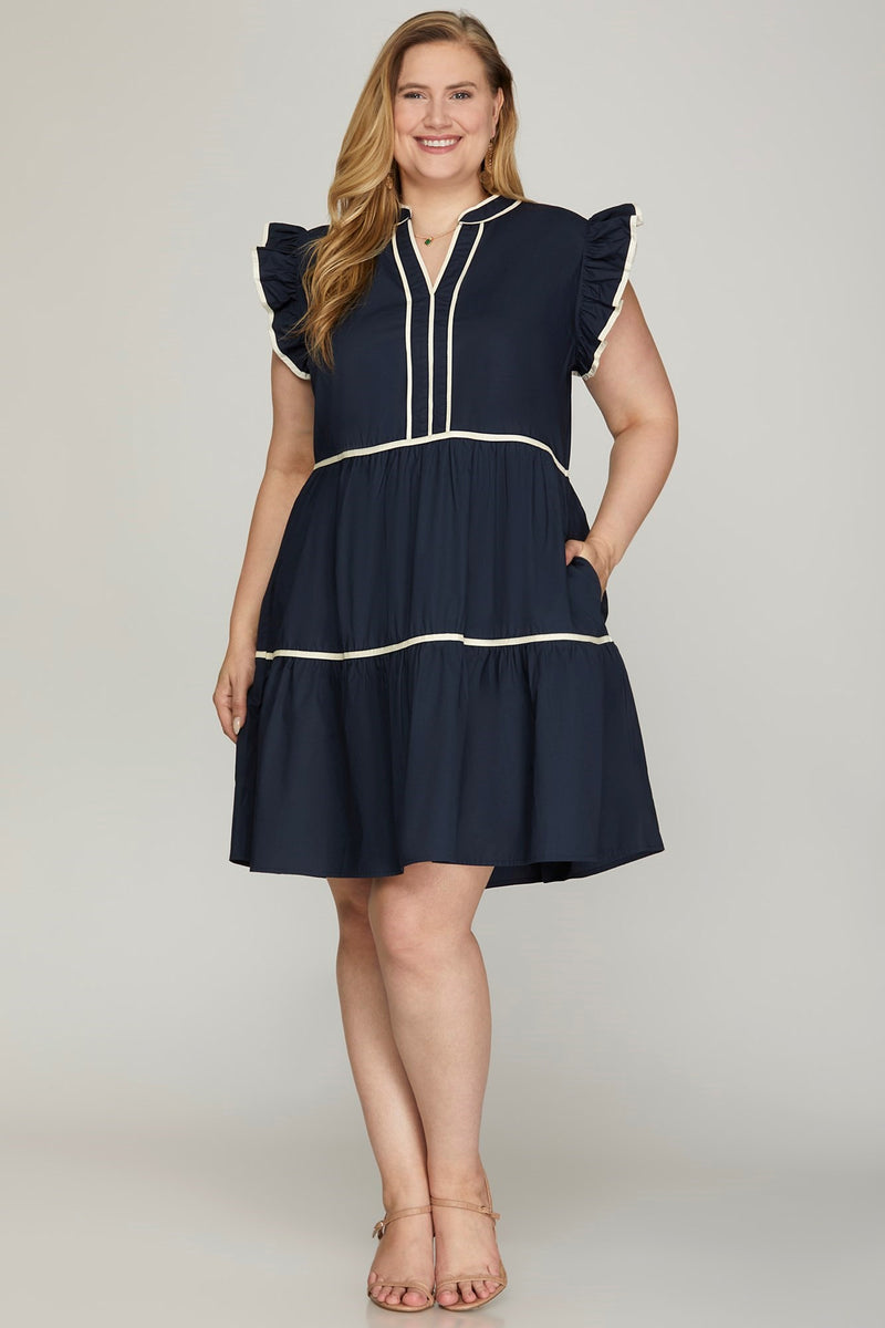 PLUS RUFFLE SLEEVE DRESS