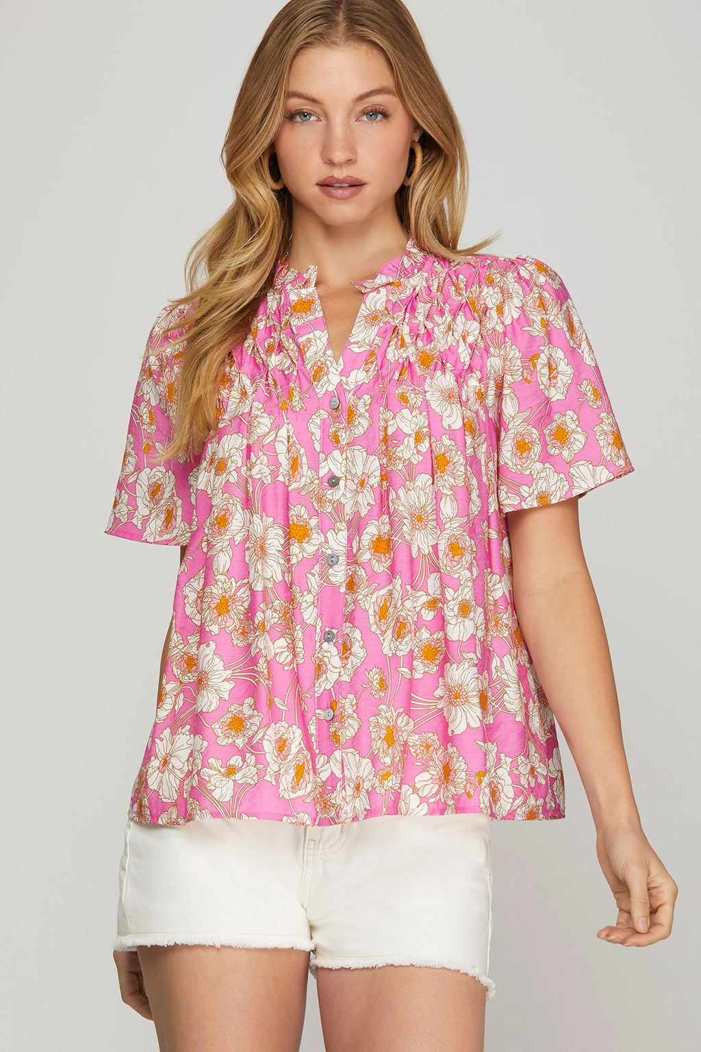 FLORAL PINTUCK TOP