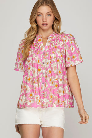 FLORAL PINTUCK TOP