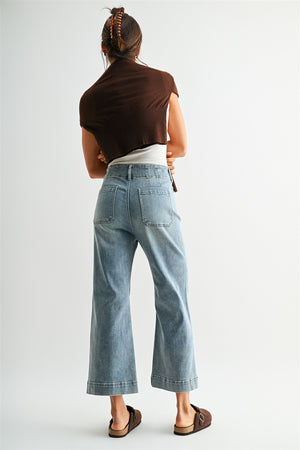 HIGH RISE WIDE LEG PATCH POCKET JEANS