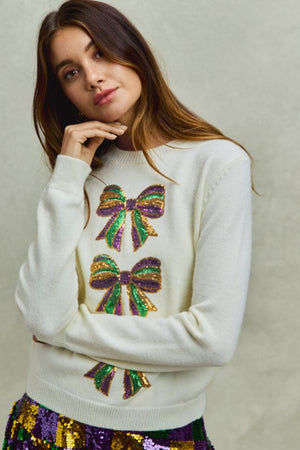 MARDI GRAS SEQUINS RIBBON SWEATER - LondonEE & Co. 