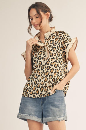 RUFFLE DETAIL LEOPARD TOP