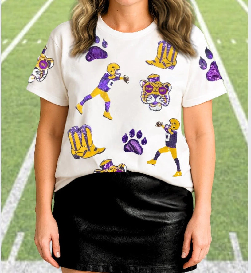 TIGERS SEQUIN PATCH TOP