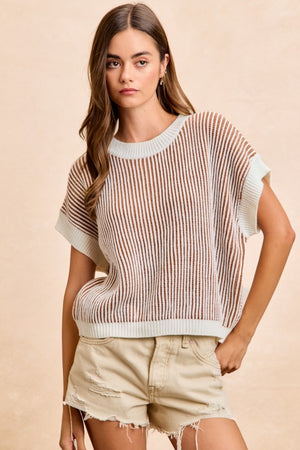 TWO TONED RIB TEXTURE SWEATER - LondonEE & Co. 