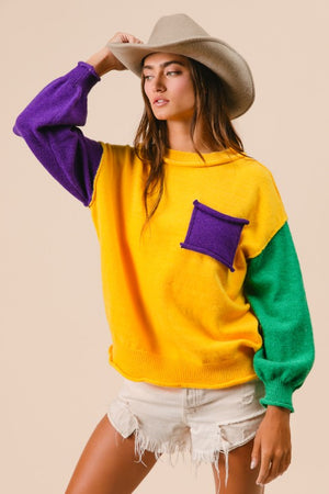 PATCH POCKET COLOR BLOCK SWEATER - LondonEE & Co. 