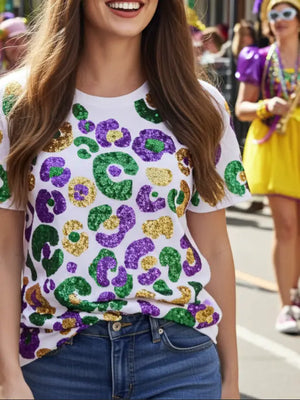 MARDI GRAS SEQUIN LEOPARD TOP