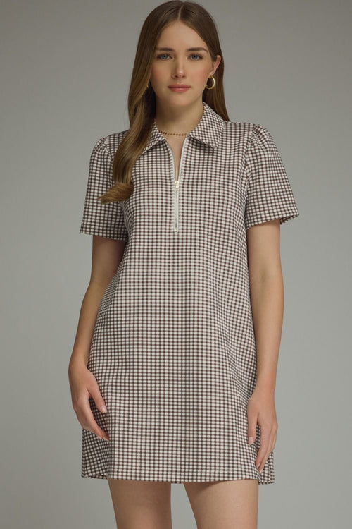 GINGHAM ZIP UP DRESS