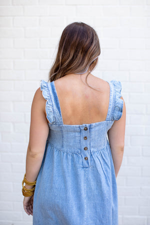 RUFFLED DENIM BABYDOLL DRESS