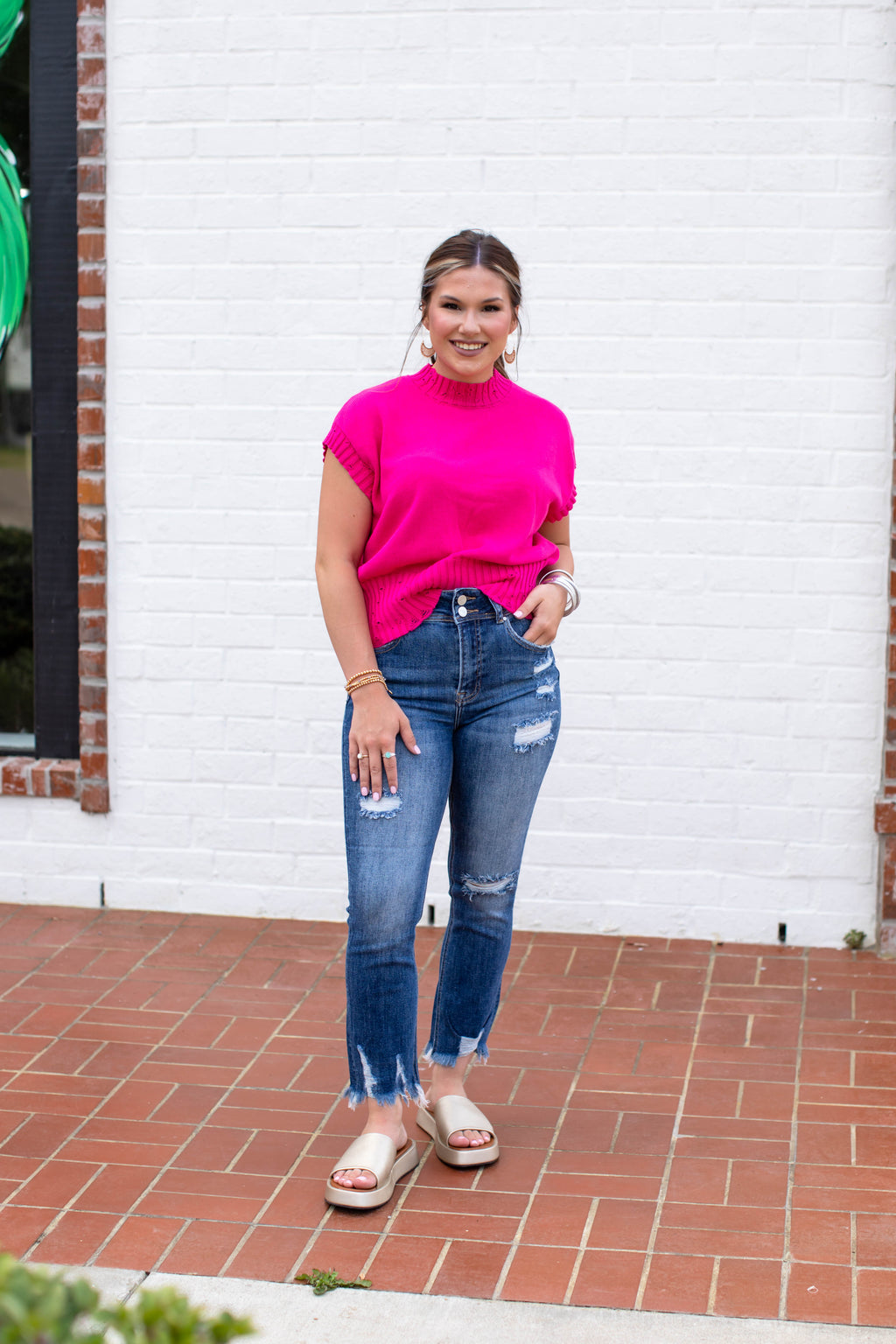 HIGH RISE DOUBLE BUTTON JEANS