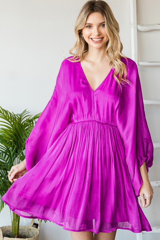 SOLID V-NECK DOLMAN DRESS