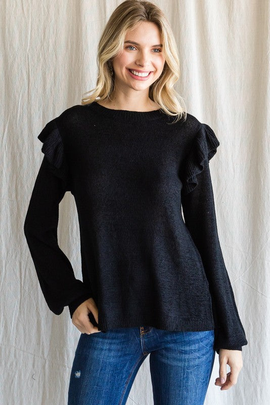 RUFFLE SHOULDERS SWEATER