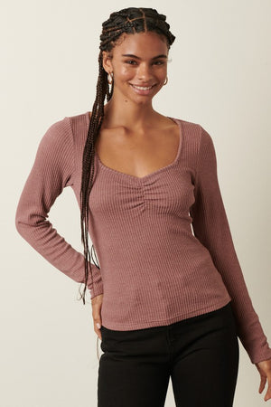 TEXTURED RIB RUCHING TOP