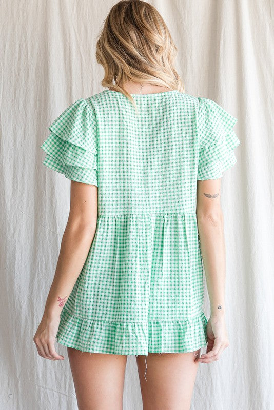 GINGHAM PRINT BABYDOLL TOP