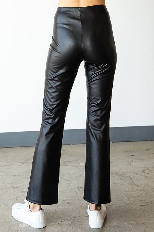 FAUX LEATHER BANDED WAIST PANTS