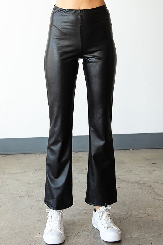 FAUX LEATHER BANDED WAIST PANTS