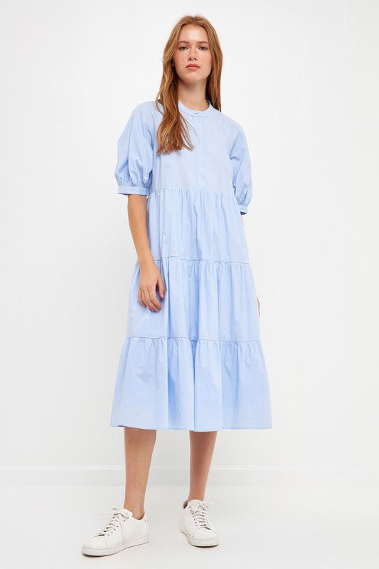 PUFF SLEEVE MIDI DRESS