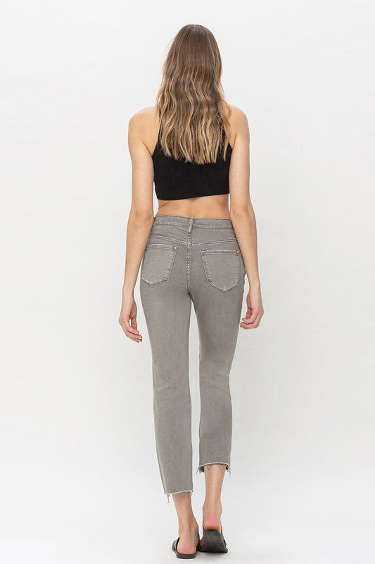 BUTTON UP HIGH RISE SLIM STRAIGHT JEANS