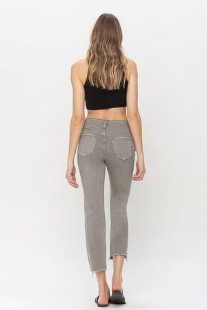 BUTTON UP HIGH RISE SLIM STRAIGHT JEANS