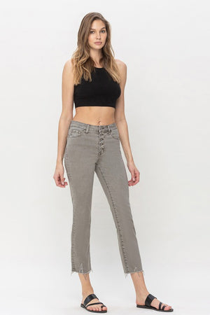 BUTTON UP HIGH RISE SLIM STRAIGHT JEANS