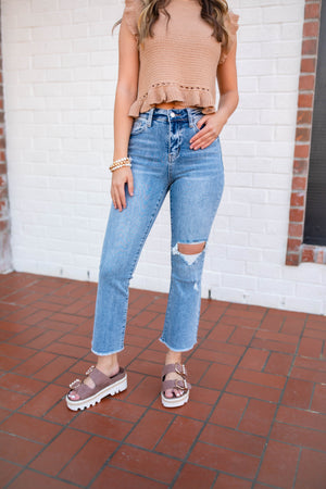 MORE LIKELY HIGH RISE ANKLE FLARE JEANS