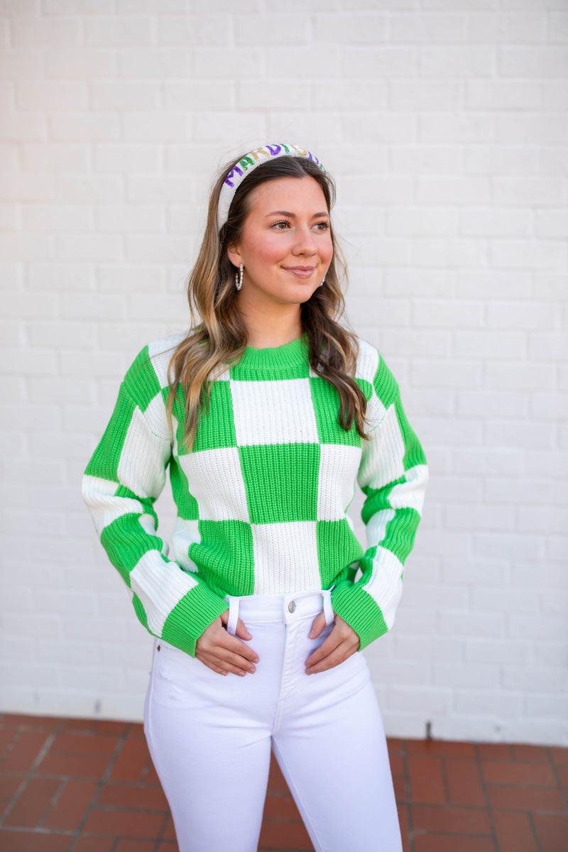 CHECKERBOARD KNIT SWEATER